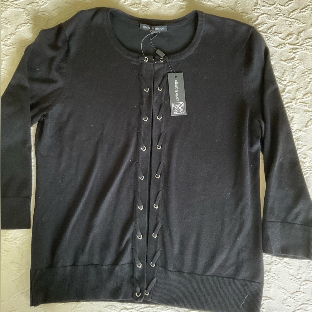 CABLE & GAUGE Black Open Front Cardigan Sweater Women’s medium NWT